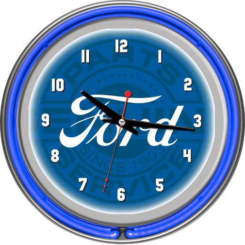 Trademark Global Ford Genuine Parts 11" Double Rung Neon Wall Clock